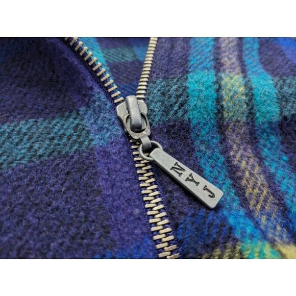 Vintage 80s/90s NEW YORK JEANS Blue Teal Plaid Wool Blend Jacket Zip Up Size S - Picture 5 of 8